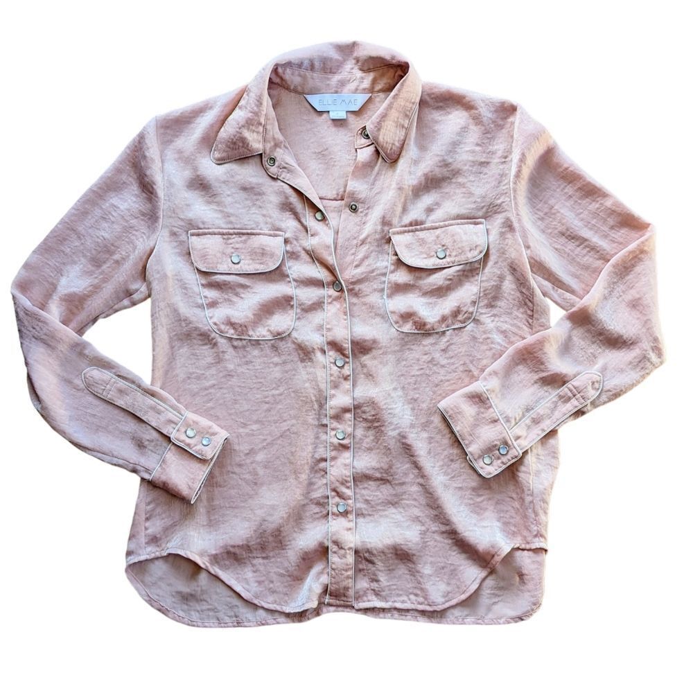 Ellie Mae satin button-down shirt light pink